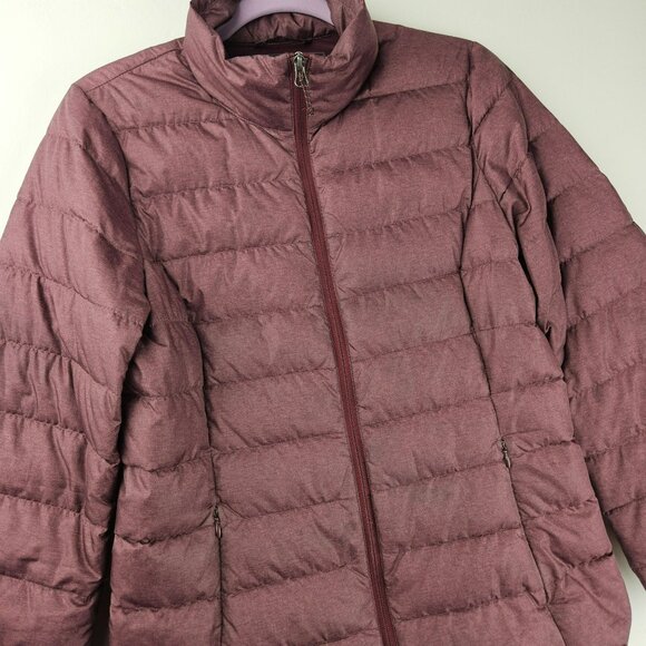 Down Filled Puffer Jacket Coat Womens M Eddie Bauer Burgundy Light Weight - Picture 2 of 11